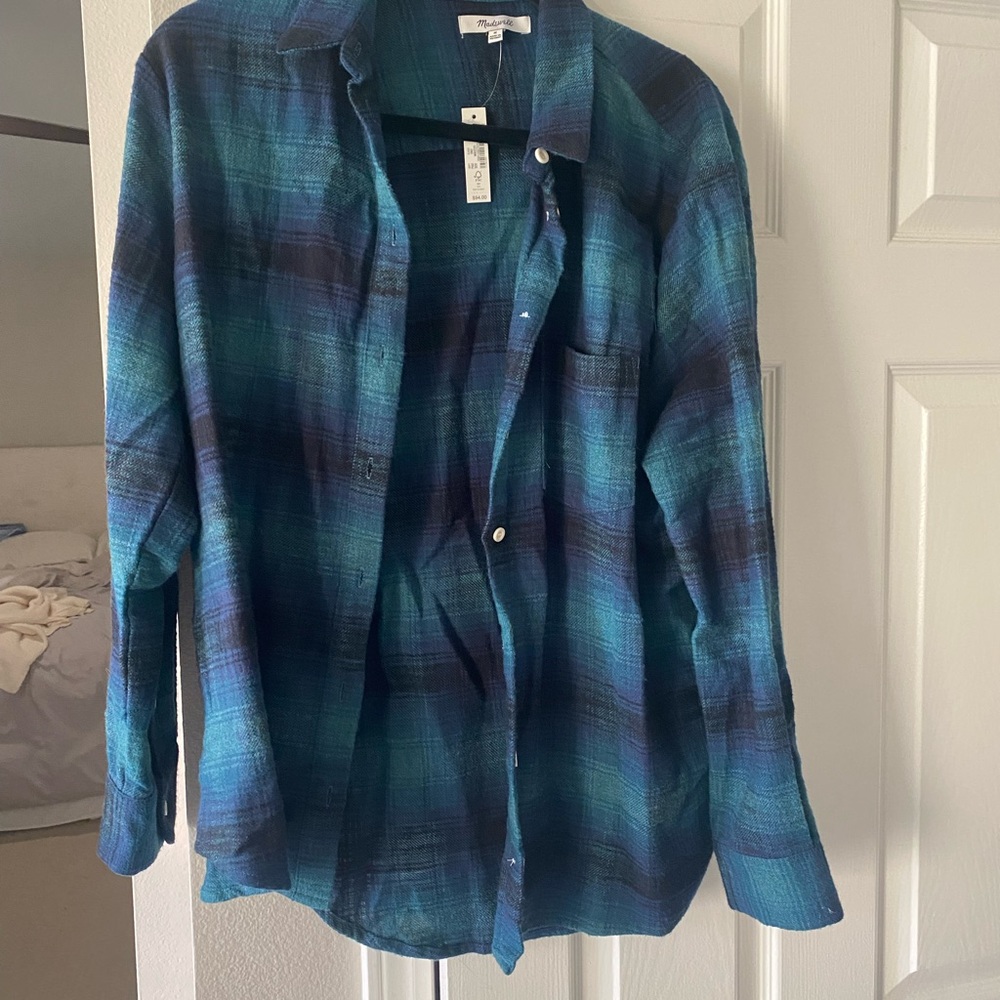 Madewell Teal and Navy Plaid Shirt